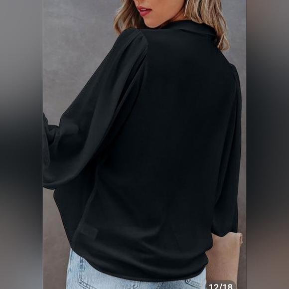 Button up Ruched Puff Sleeve Collared Blouse - Picture 4 of 8